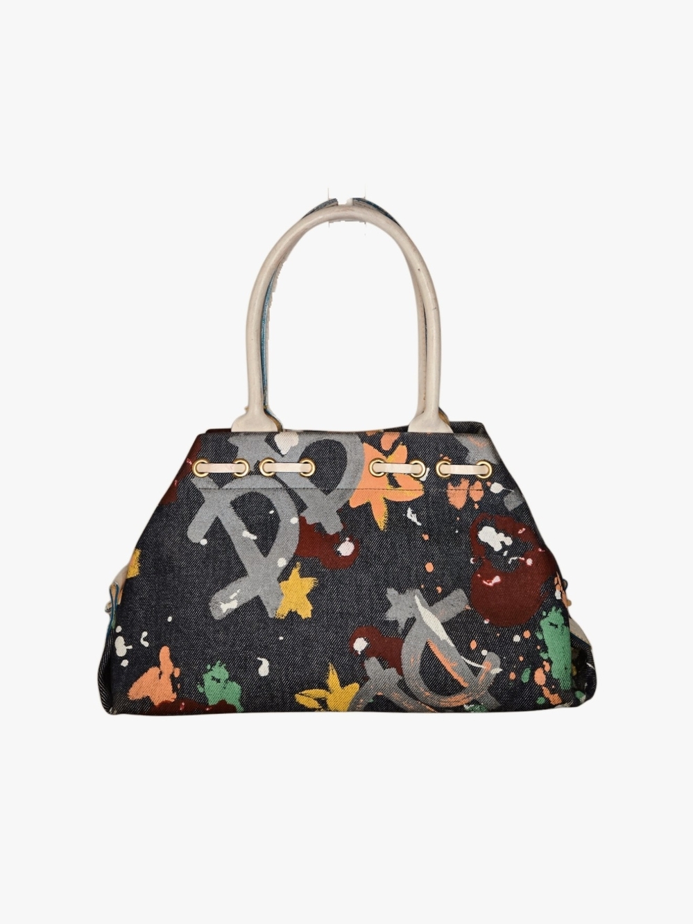 Y2k Dooney & Burke Canvas Satchel Tote with Paint-Splatter Star Print ! - Picture 3 of 7